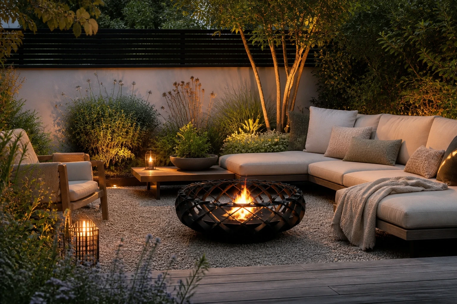 How to arrange a cosy garden with a fire pit?