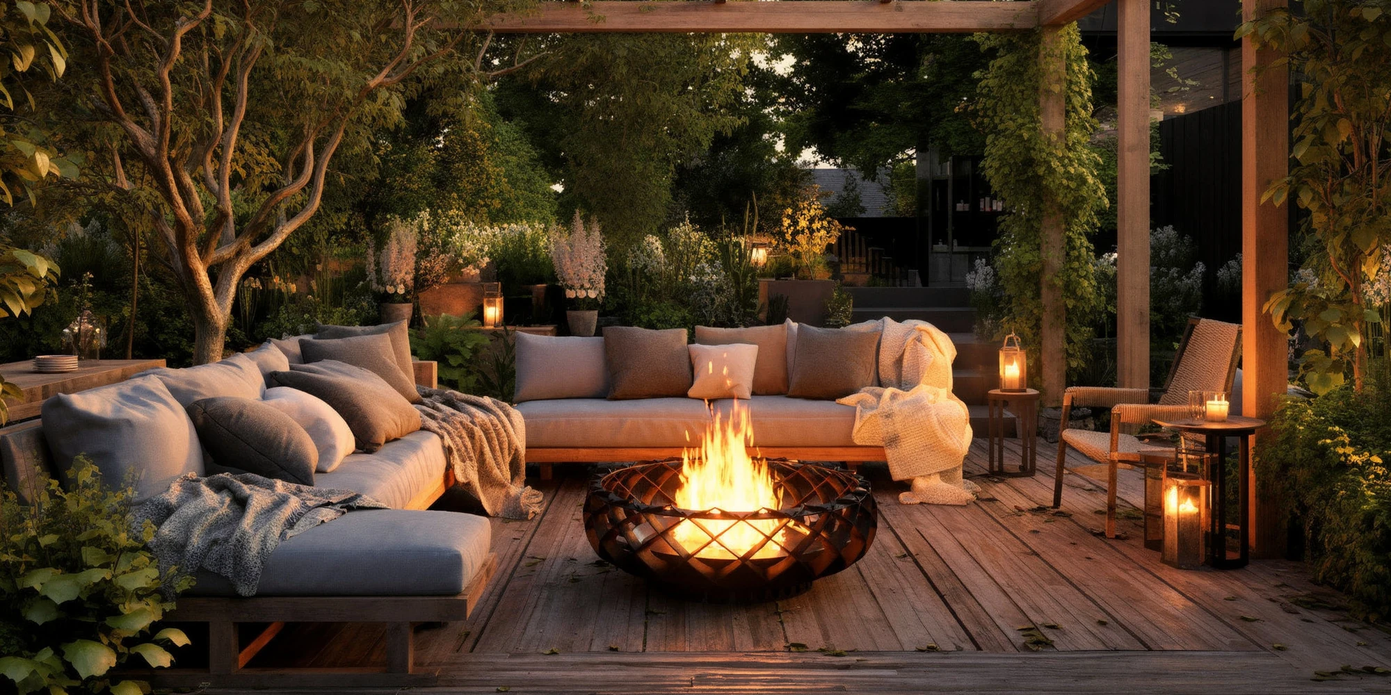 NEST fire pit in a considered garden setting